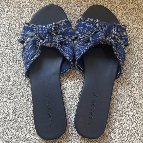 Rothy's Shoes - Rothys Sandals The Knot Denim Blue Frayed Slides indigo, $168 Sz 10.5